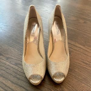 Silver Glitter Peep Toe Heels by Michael Kors 7.5